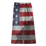 American Flag War Memorial Print Cotton Front Slit Maxi Skirt