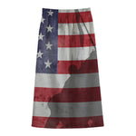 American Flag War Memorial Print Cotton Front Slit Maxi Skirt