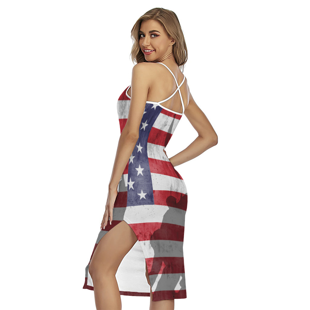 American Flag War Memorial Print Cross Back Cami Dress