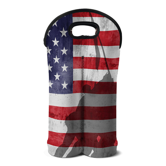 American Flag War Memorial Print Double Neoprene Wine Tote