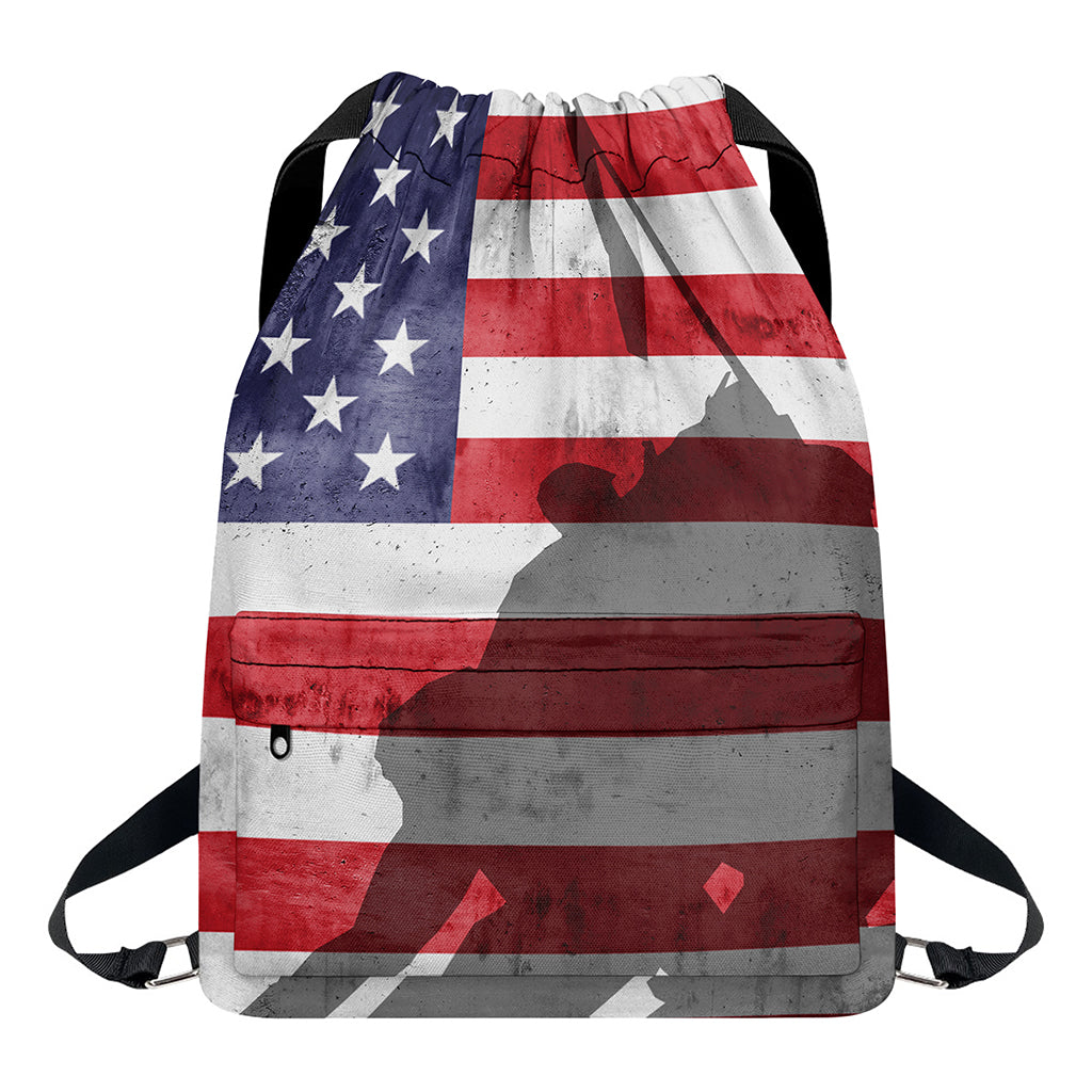 American Flag War Memorial Print Drawstring Backpack