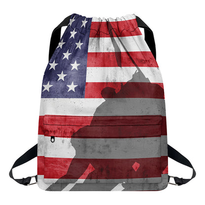 American Flag War Memorial Print Drawstring Backpack