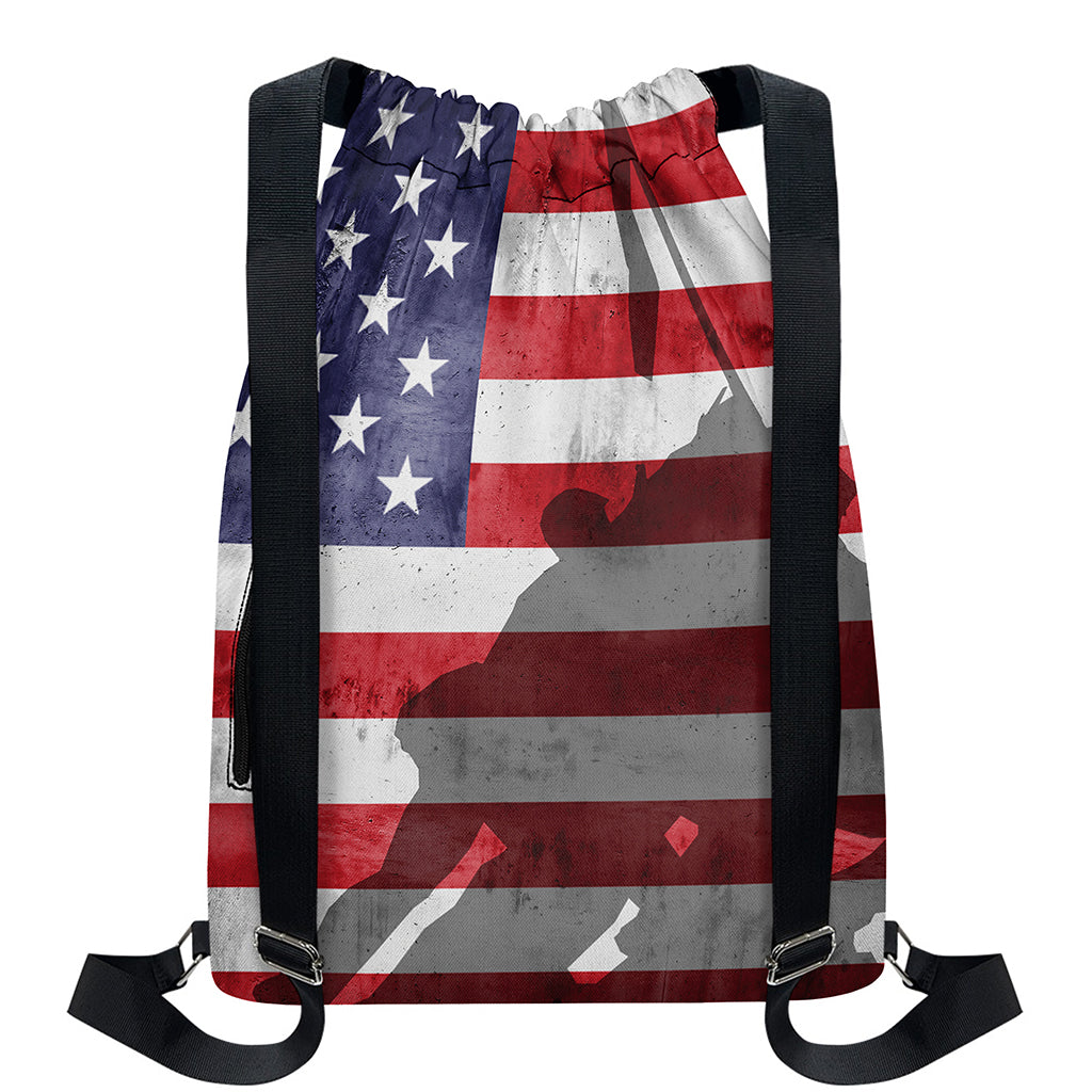 American Flag War Memorial Print Drawstring Backpack