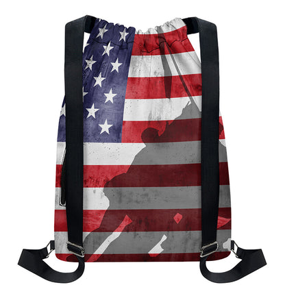 American Flag War Memorial Print Drawstring Backpack