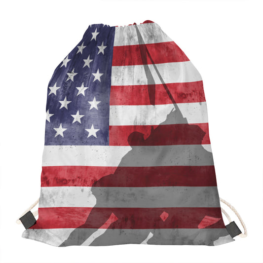 American Flag War Memorial Print Drawstring Bag