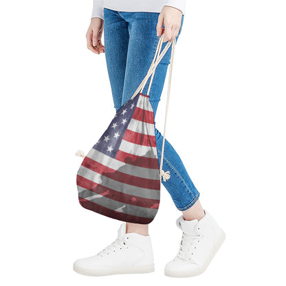 American Flag War Memorial Print Drawstring Bag