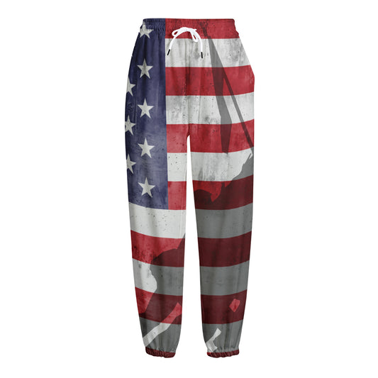 American Flag War Memorial Print Fleece Lined Knit Pants