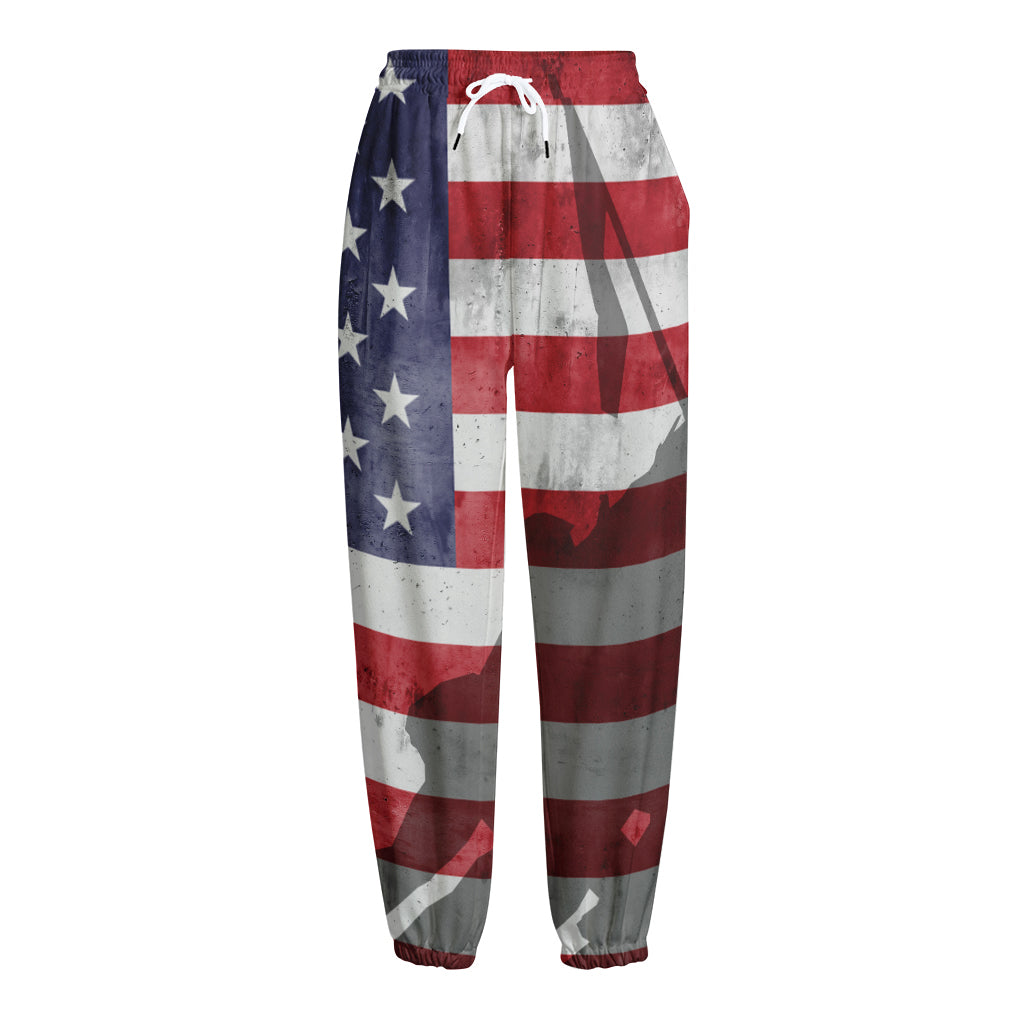 American Flag War Memorial Print Fleece Lined Knit Pants