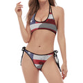 American Flag War Memorial Print Halter Scoop Tie Side Bikini