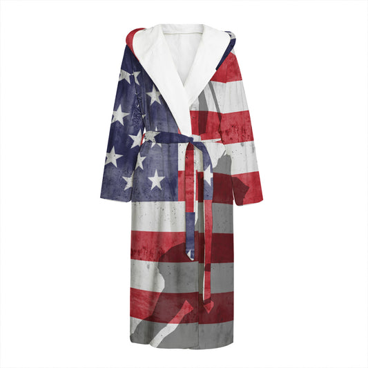 American Flag War Memorial Print Hooded Bathrobe