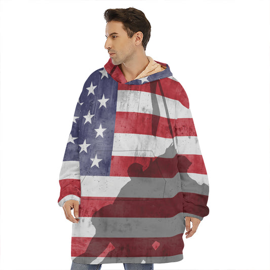 American Flag War Memorial Print Hoodie Blanket