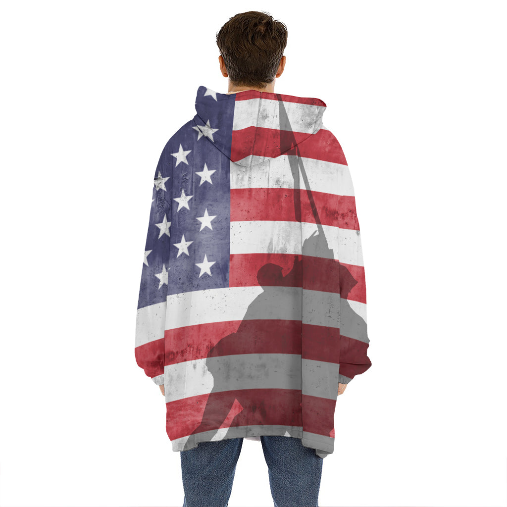 American Flag War Memorial Print Hoodie Blanket