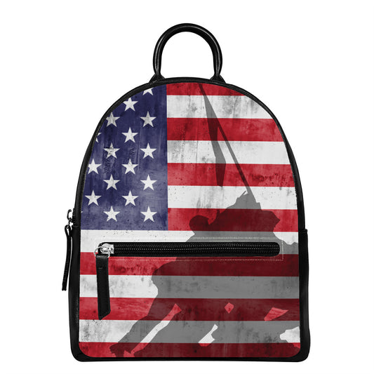 American Flag War Memorial Print Leather Backpack