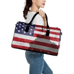 American Flag War Memorial Print Leather Duffle Bag