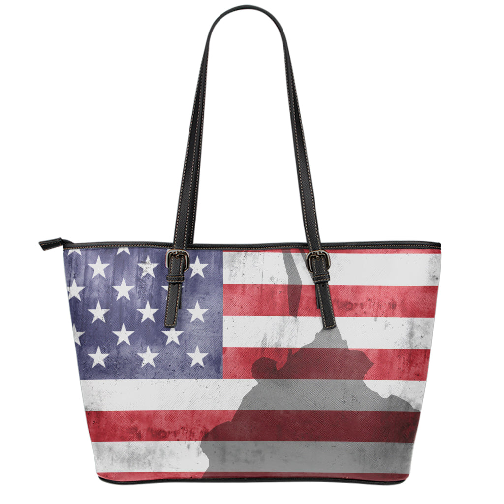 American Flag War Memorial Print Leather Tote Bag