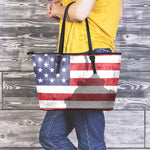 American Flag War Memorial Print Leather Tote Bag