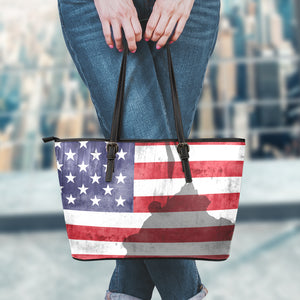 American Flag War Memorial Print Leather Tote Bag