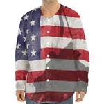 American Flag War Memorial Print Long Sleeve Baseball Jersey