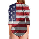 American Flag War Memorial Print Long Sleeve Swimsuit