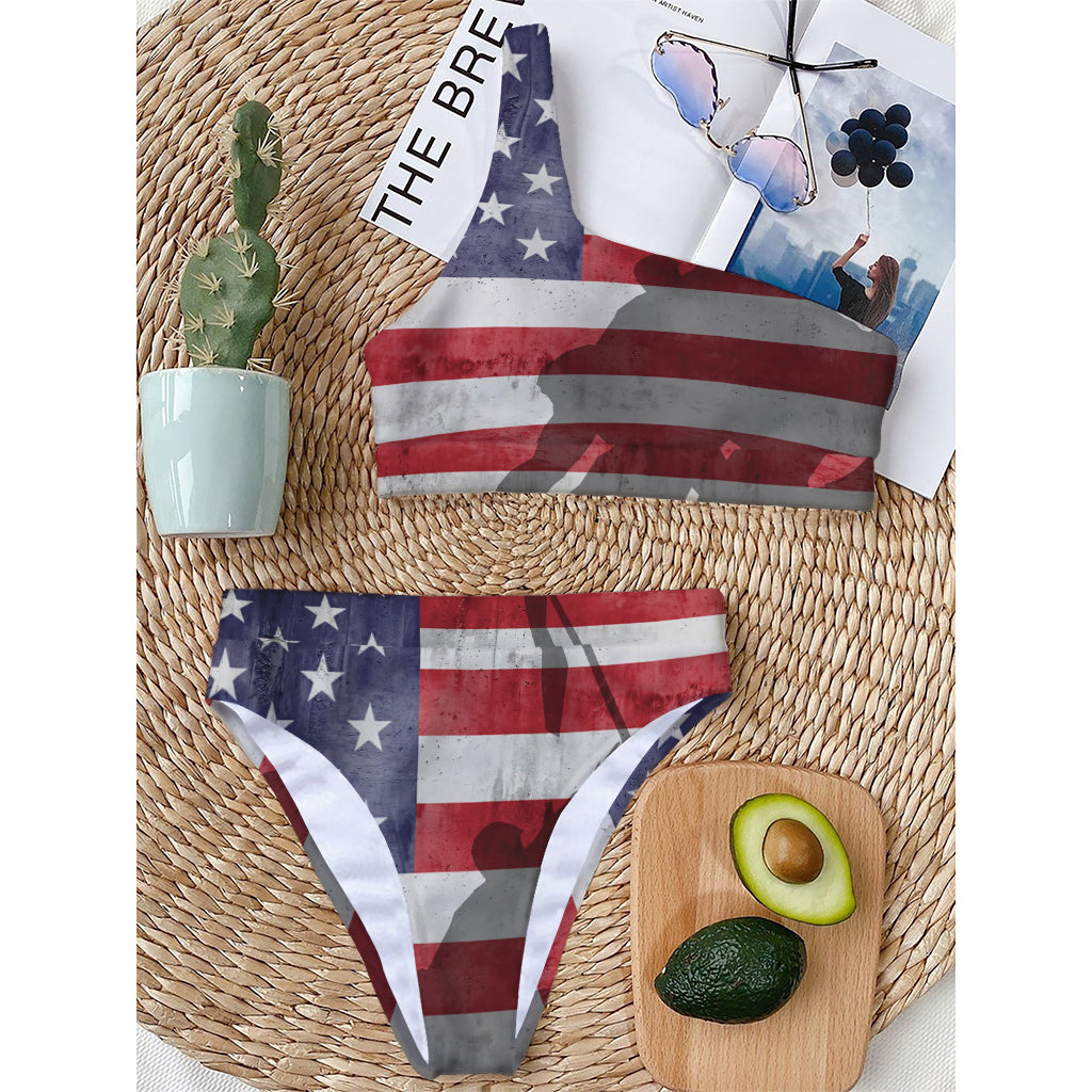 American Flag War Memorial Print One Shoulder Bikini Top