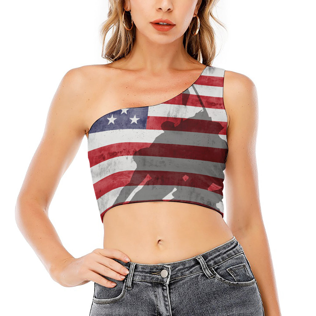 American Flag War Memorial Print One Shoulder Crop Top