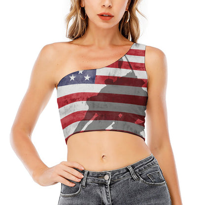 American Flag War Memorial Print One Shoulder Crop Top