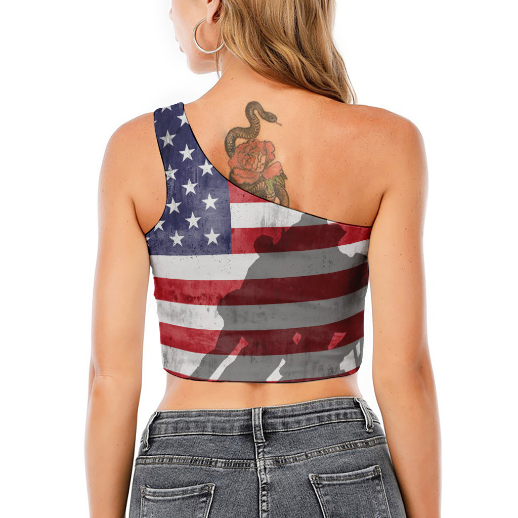 American Flag War Memorial Print One Shoulder Crop Top