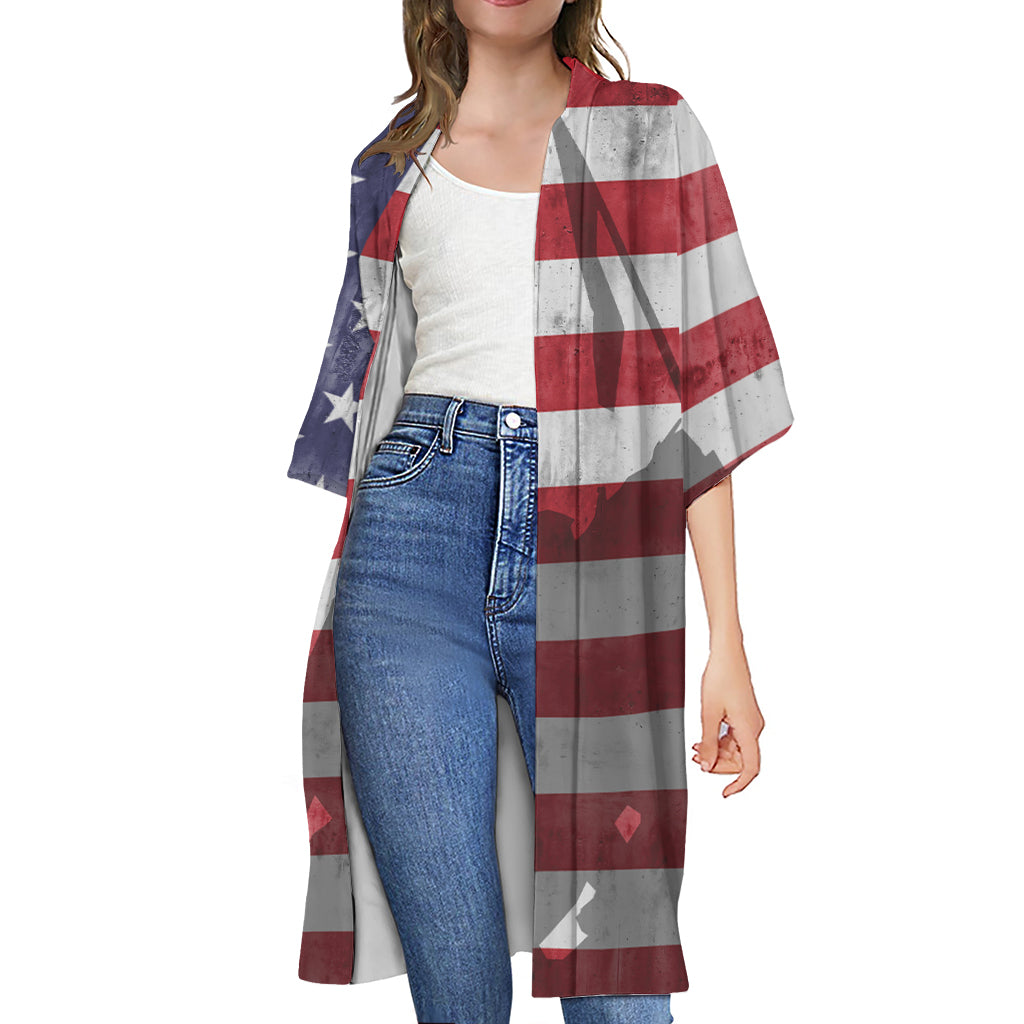 American Flag War Memorial Print Open Front Beach Cover Up