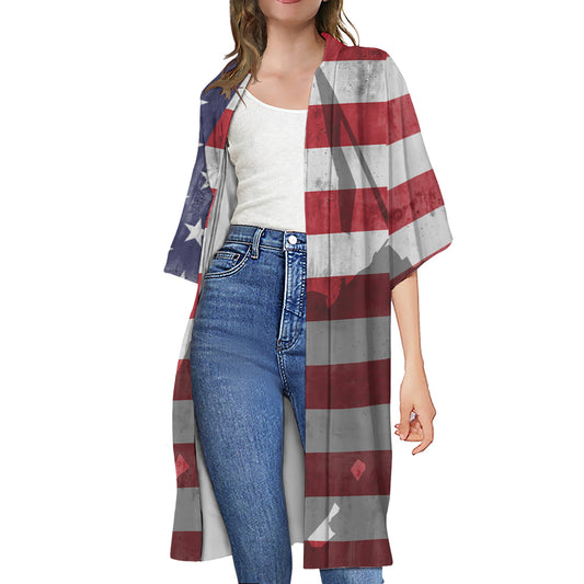 American Flag War Memorial Print Open Front Beach Cover Up