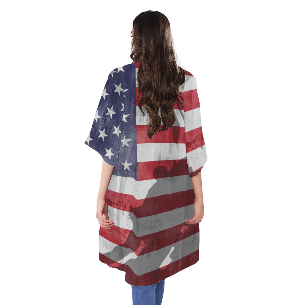 American Flag War Memorial Print Open Front Beach Cover Up