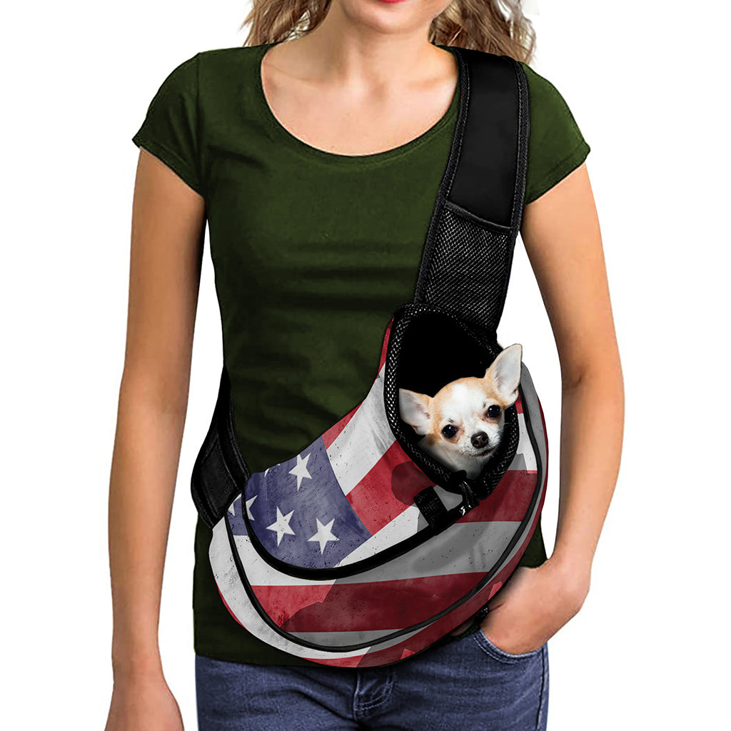 American Flag War Memorial Print Pet Sling Carrier