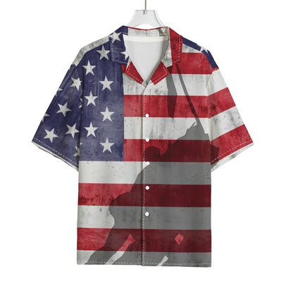 American Flag War Memorial Print Rayon Hawaiian Shirt