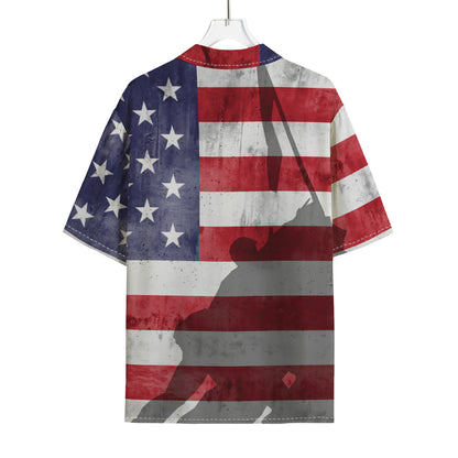 American Flag War Memorial Print Rayon Hawaiian Shirt