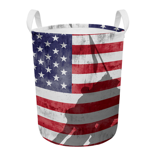 American Flag War Memorial Print Round Laundry Basket