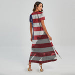 American Flag War Memorial Print Short Sleeve Maxi Dress