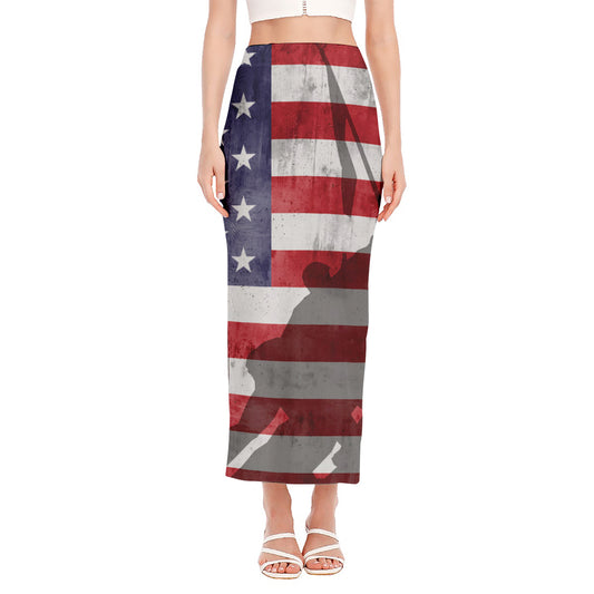 American Flag War Memorial Print Side Slit Maxi Skirt