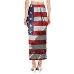 American Flag War Memorial Print Side Slit Maxi Skirt