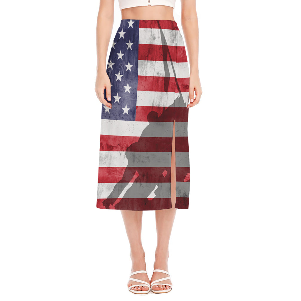 American Flag War Memorial Print Side Slit Midi Skirt