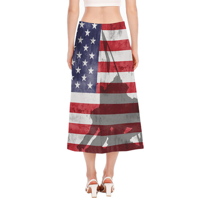 American Flag War Memorial Print Side Slit Midi Skirt