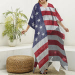 American Flag War Memorial Print Silk V-Neck Kaftan Dress