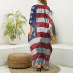 American Flag War Memorial Print Silk V-Neck Kaftan Dress