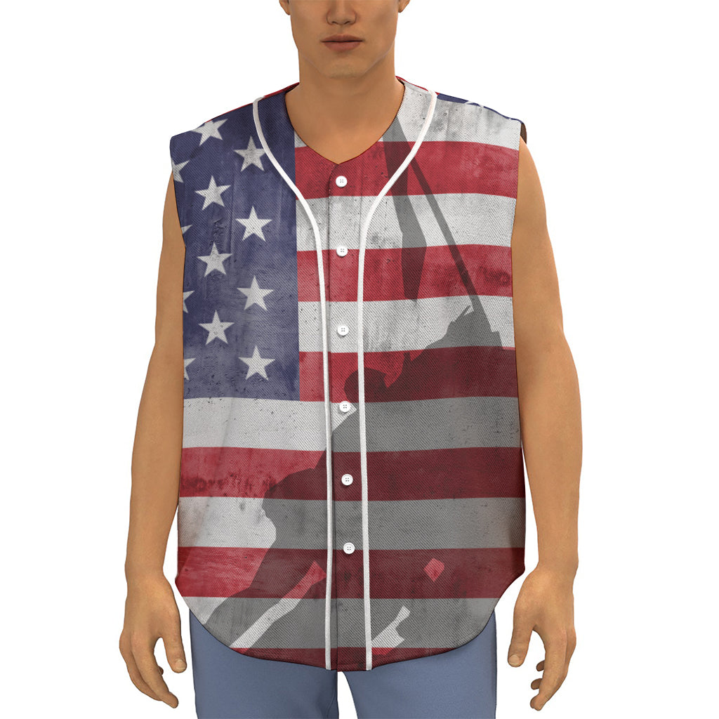 American Flag War Memorial Print Sleeveless Baseball Jersey