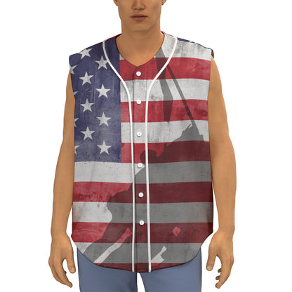 American Flag War Memorial Print Sleeveless Baseball Jersey