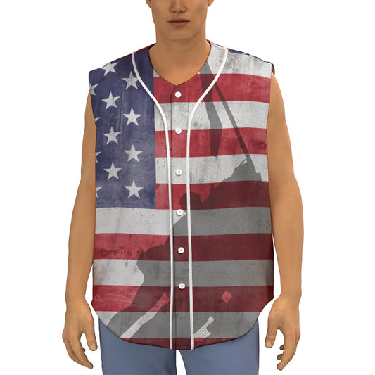 American Flag War Memorial Print Sleeveless Baseball Jersey