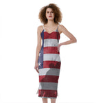 American Flag War Memorial Print Slim Fit Midi Cami Dress