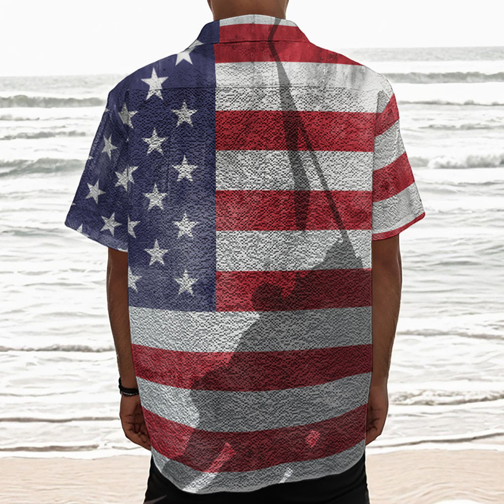 American Flag War Memorial Print Textured Short Sleeve Shirt