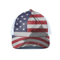 American Flag War Memorial Print White Mesh Trucker Hat