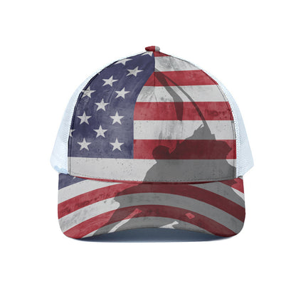 American Flag War Memorial Print White Mesh Trucker Cap