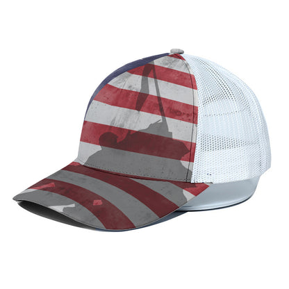 American Flag War Memorial Print White Mesh Trucker Cap