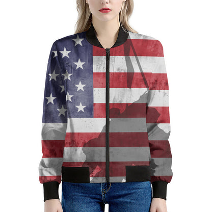 American Flag War Memorial Print Women's Bomber Jacket